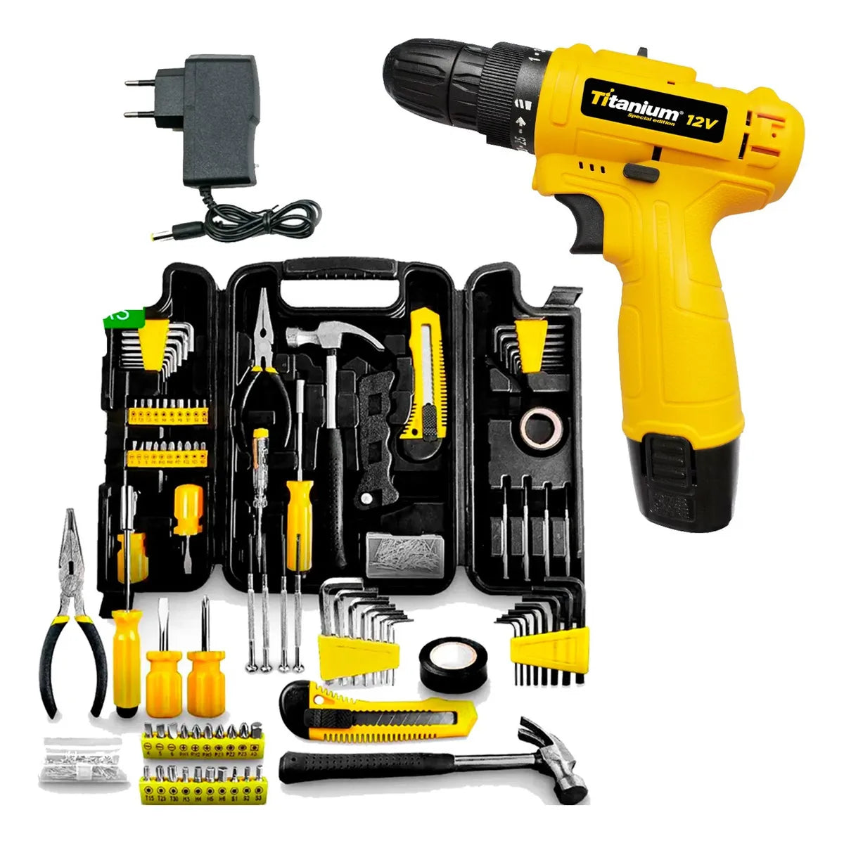 Kit Jogo De Ferramentas 200pcs + Parafusadeira Furadeira 12v