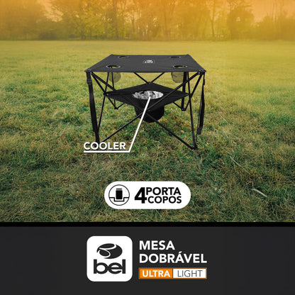 Mesa Dobrável Ultra Light Preta Porta Copos e Coller Bel