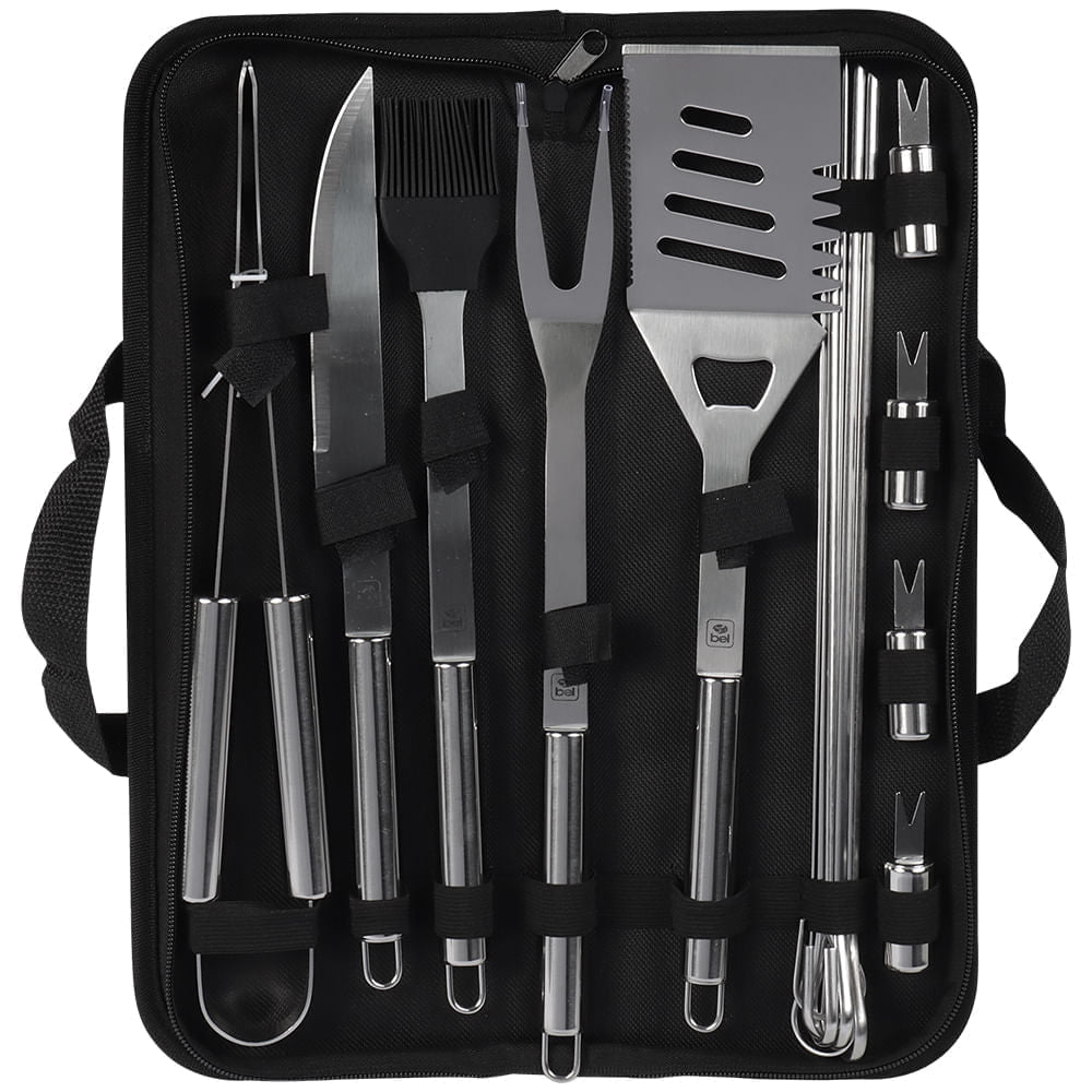 Kit Churrasco Inox Premium 16 Peças Com Estojo Bel Inox