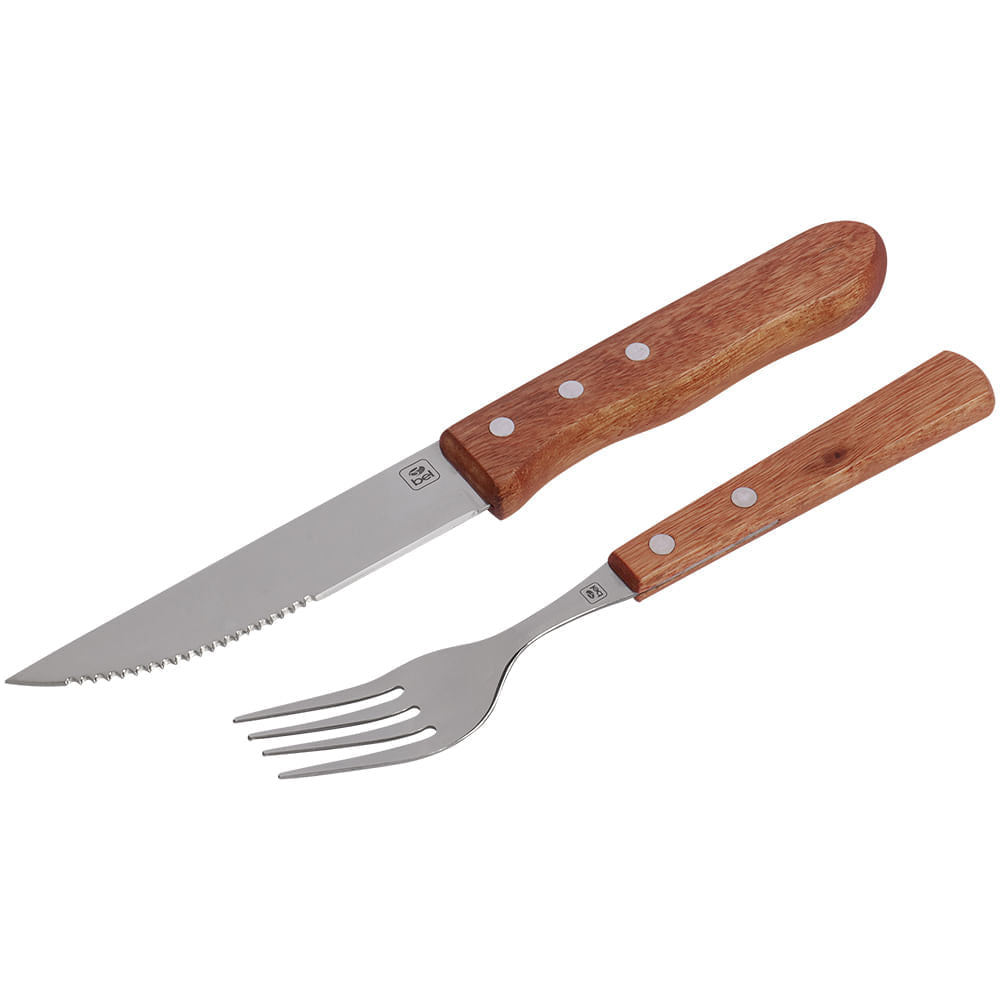 Jogo de Talheres Inox Cabo Madeira P/ Churrasco 8 peças Bel