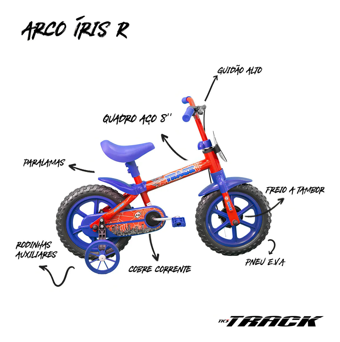 TRACK BIKE ARO 12 AZUL  ARCO IRIS AZUL COM VERMELHO