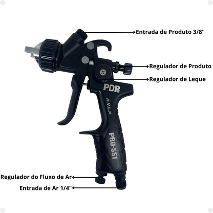 PISTOLA PINTURA GRAVIDADE HVLP 1,4MM 600ML PRETO PRO551 PDR