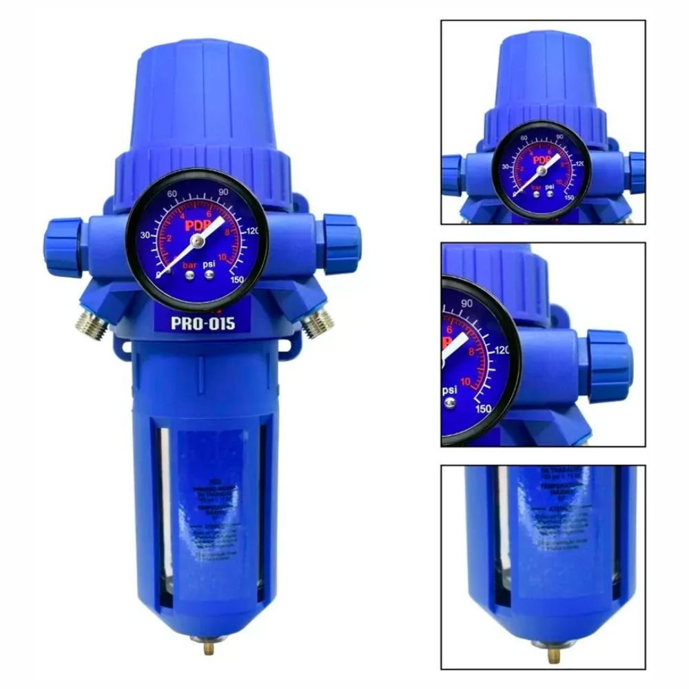 Filtro Regulador De Ar Manômetro Entrada 1/2 - 1/4 Pol PDR