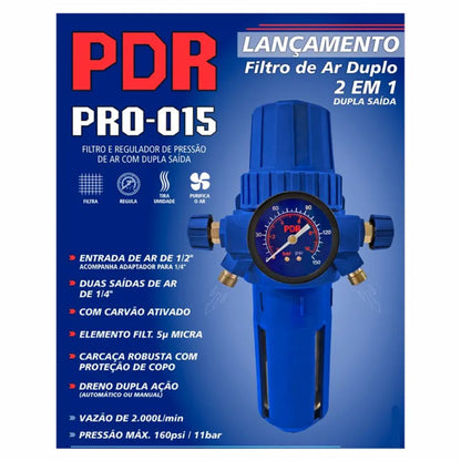 Filtro Regulador De Ar Manômetro Entrada 1/2 - 1/4 Pol PDR