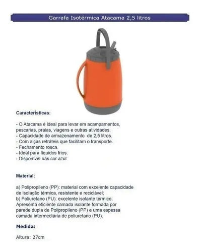 Garrafão Térmico com Bico 2,5 L Laranja Atacama - Soprano