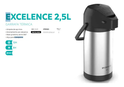 Garrafa Termica Excelence 2,5l Inox/Preto Soprano