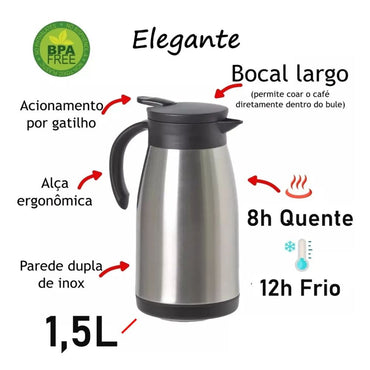 Bule Térmico Elegance 1,5L Inox Soprano