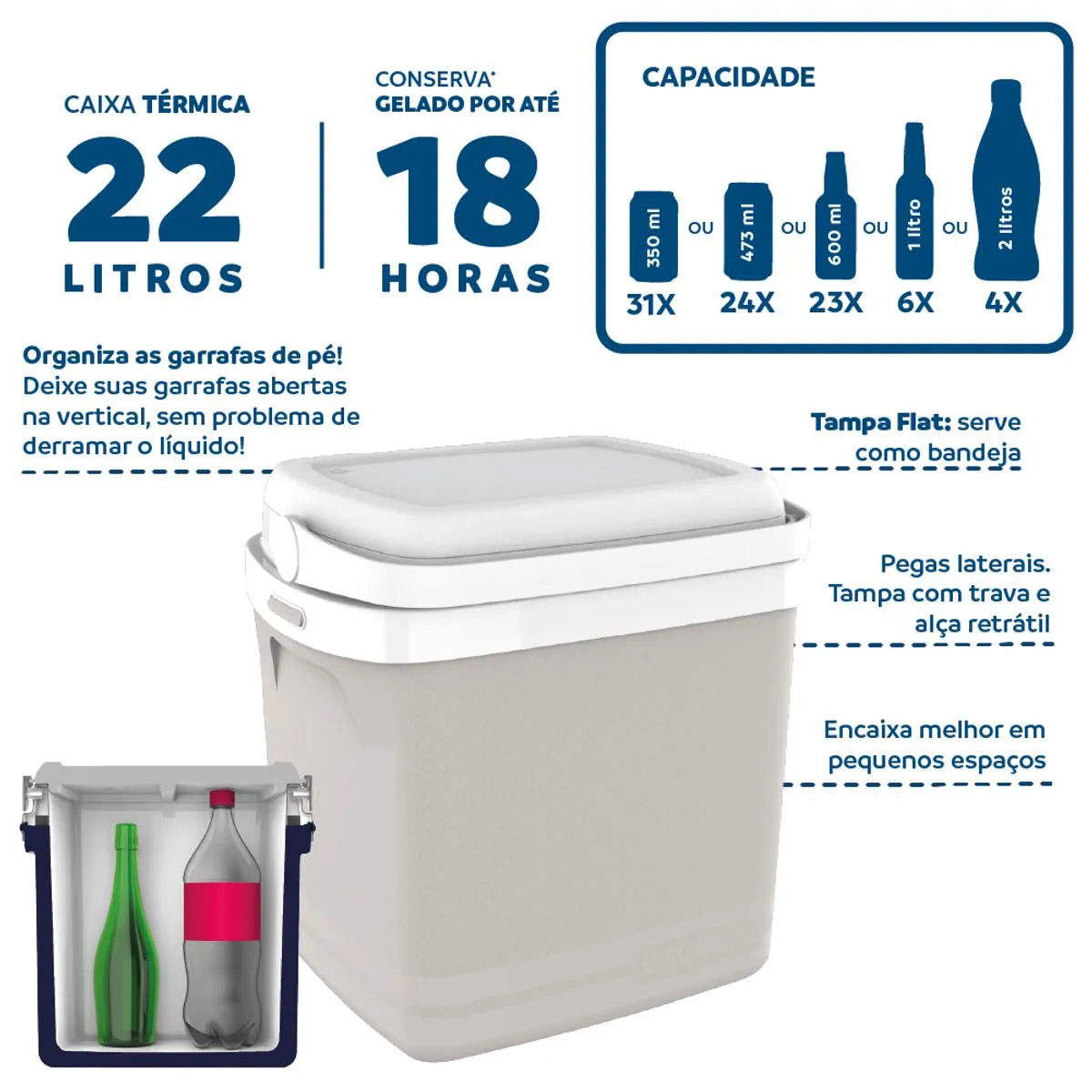 Caixa Termica Tropical 22l Cinza Claro Soprano