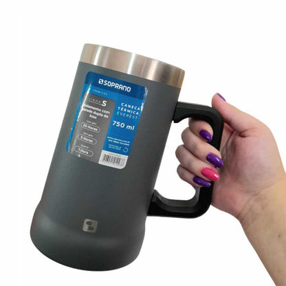 Caneca Térmica Inox Com Alça 750ml Everest Soprano Cor Cinza