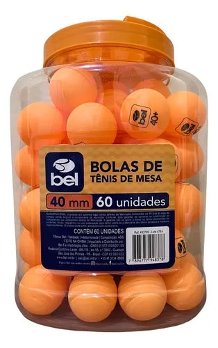 Pote com 60 Bolinhas de Tênis De Mesa 40MM Laranja - Bel