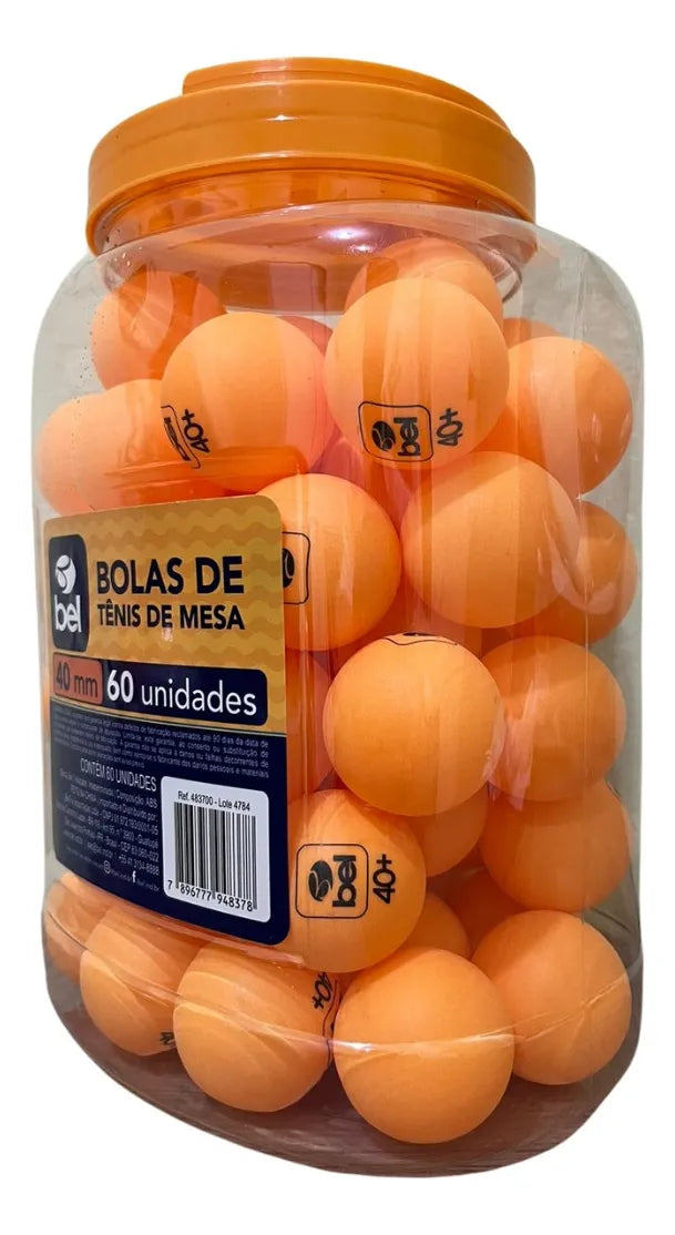 Pote com 60 Bolinhas de Tênis De Mesa 40MM Laranja - Bel