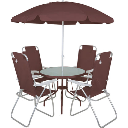 Conjunto Noronha Alumínio 1Mesa 4Cadeiras 1G-Sol Marrom Bel