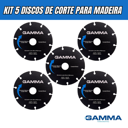 Kit 5 Discos De Corte Para Madeira 110MM Tungstênio GAMMA
