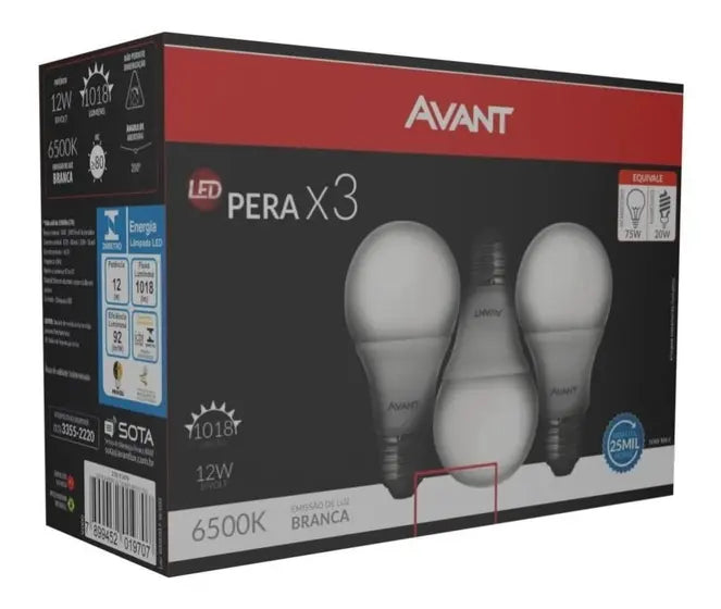 KIT 3 Lâmpadas LED BULBO 15W BIVOLT 6500K Branco Frio Avant