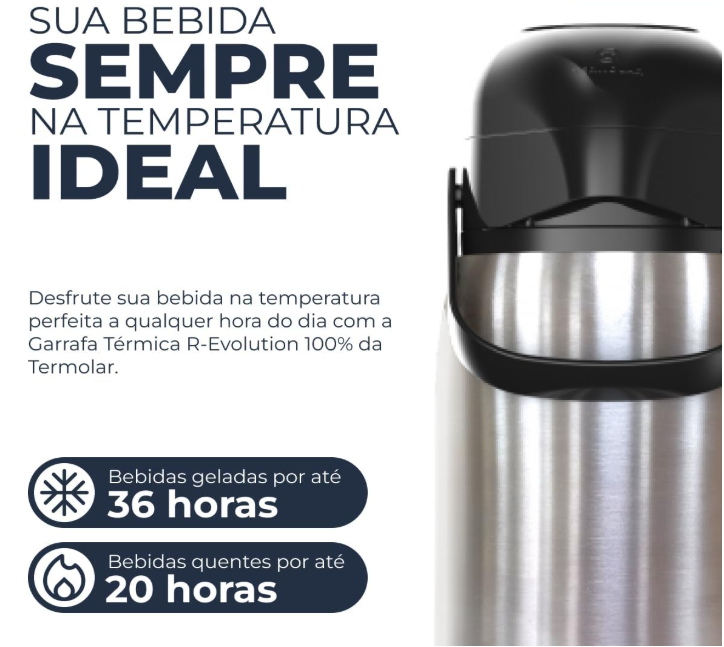 Garrafa Térmica R-Evolution 1,2 L Inox Preta Termolar