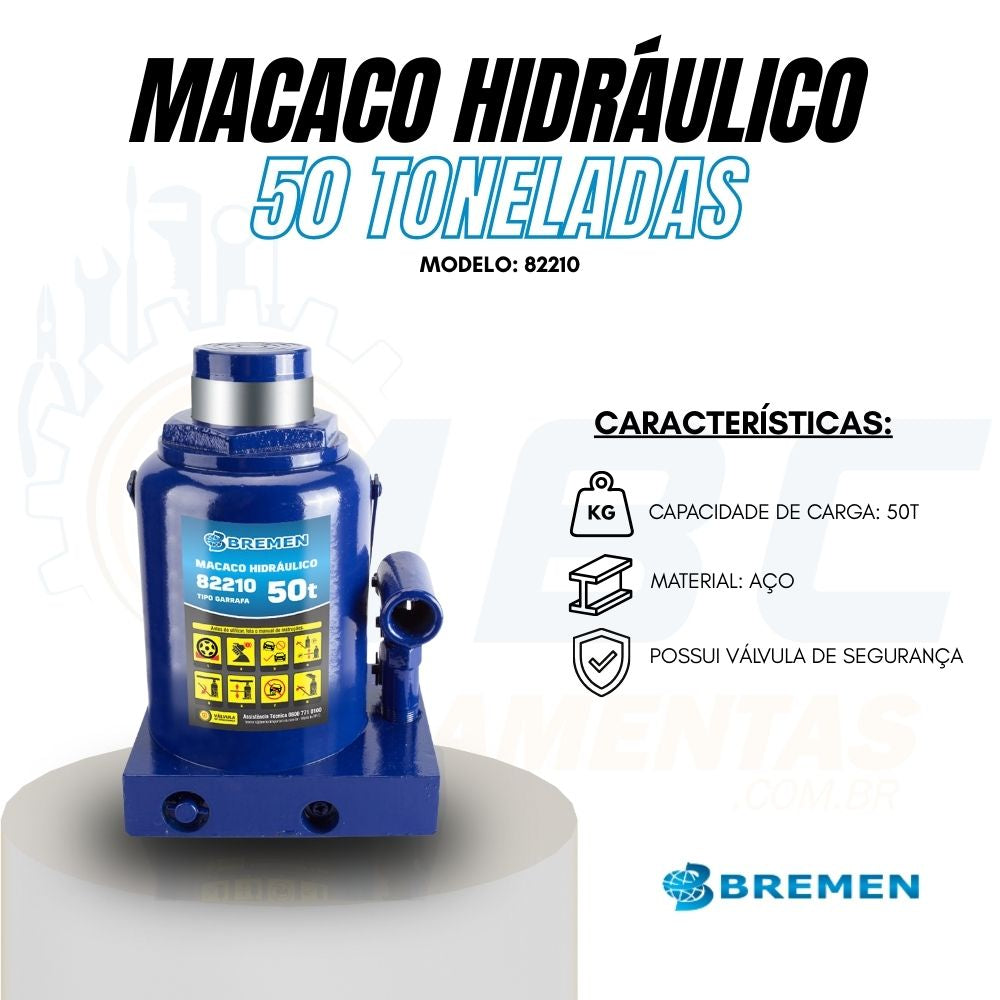 Macaco Hidráulico 50 TON Mod Garrafa C/ Válvula 82210 Bremen