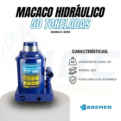 Macaco Hidráulico 50 TON Mod Garrafa C/ Válvula 82210 Bremen