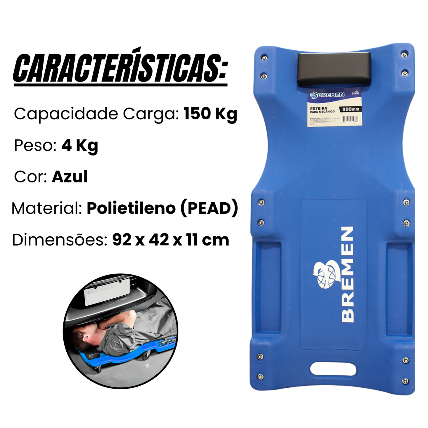 Carrinho Tipo Esteira Para Mecânico Bremen 9500 150k 6 Rodas