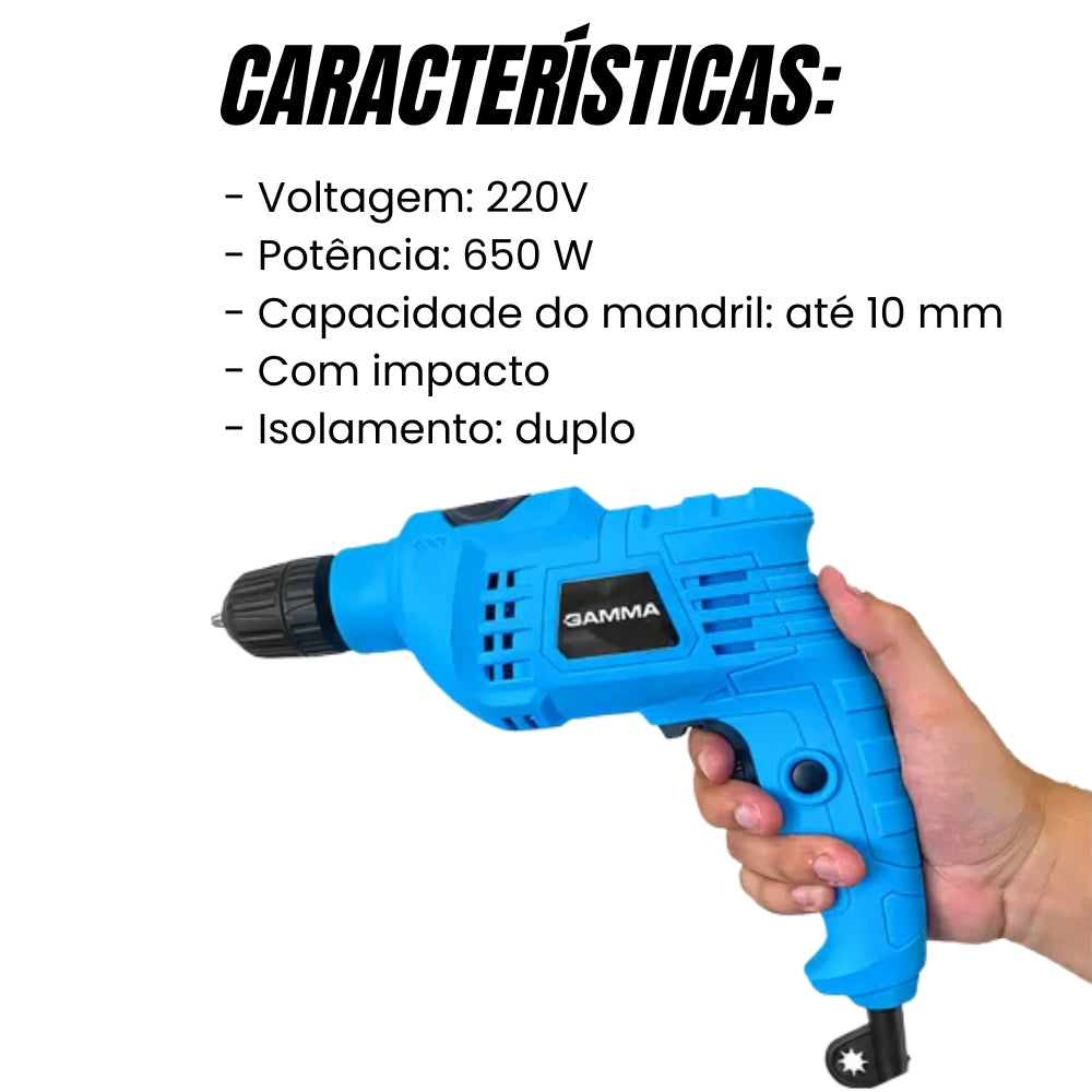Furadeira Martelete Elétrica 3/8 Acessórios Bits G1905k 220V
