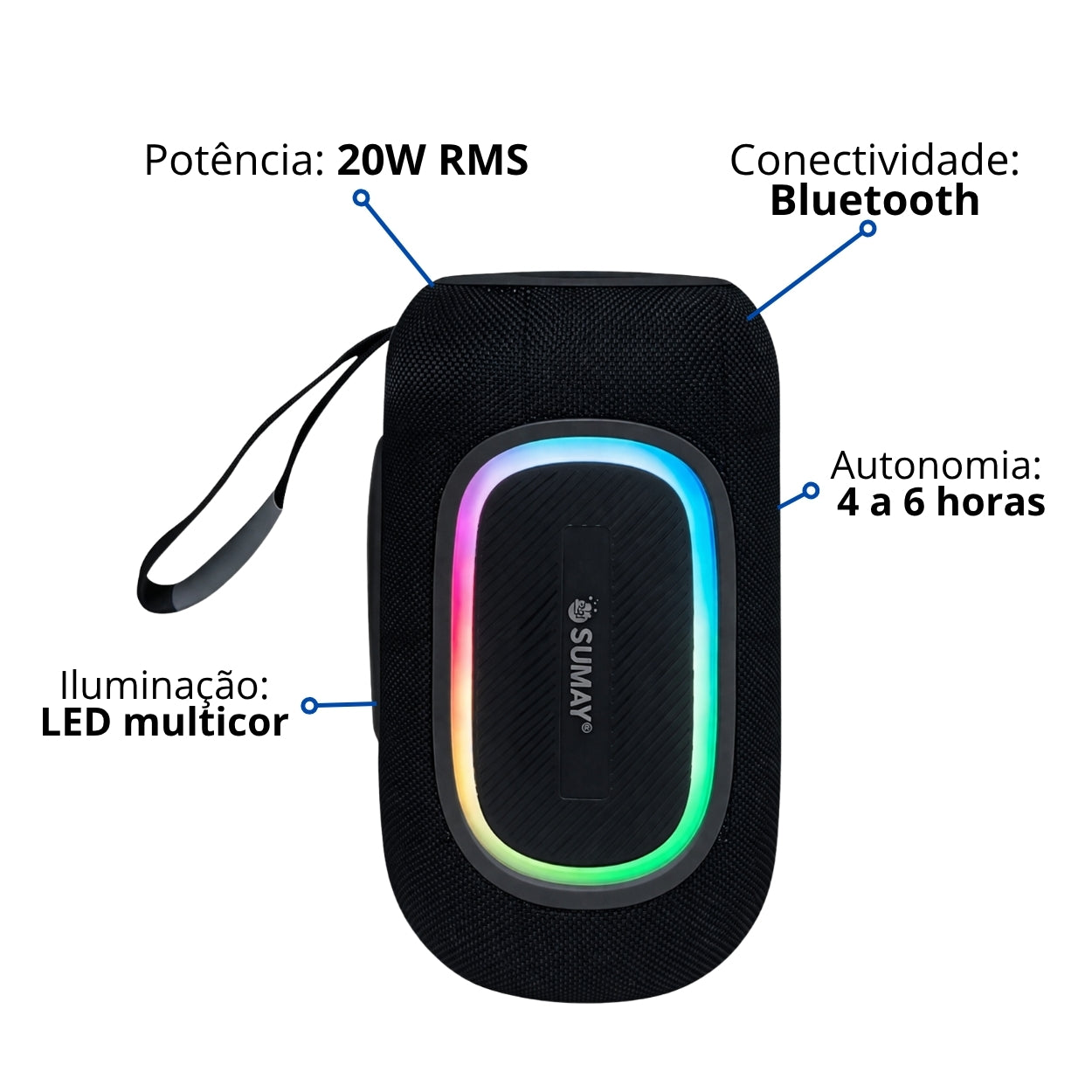Caixa De Som Portátil 20w Rms Wolfbox SM-CSP1311 Preta Sumay