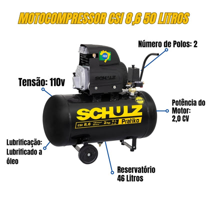 Motocompressor Pratiko CSI 8,6 50 Litros 2HP 220V Schulz