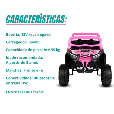 Carro Elétrico Infantil UTV Pulse XR7 12V Rosa Bang Toys